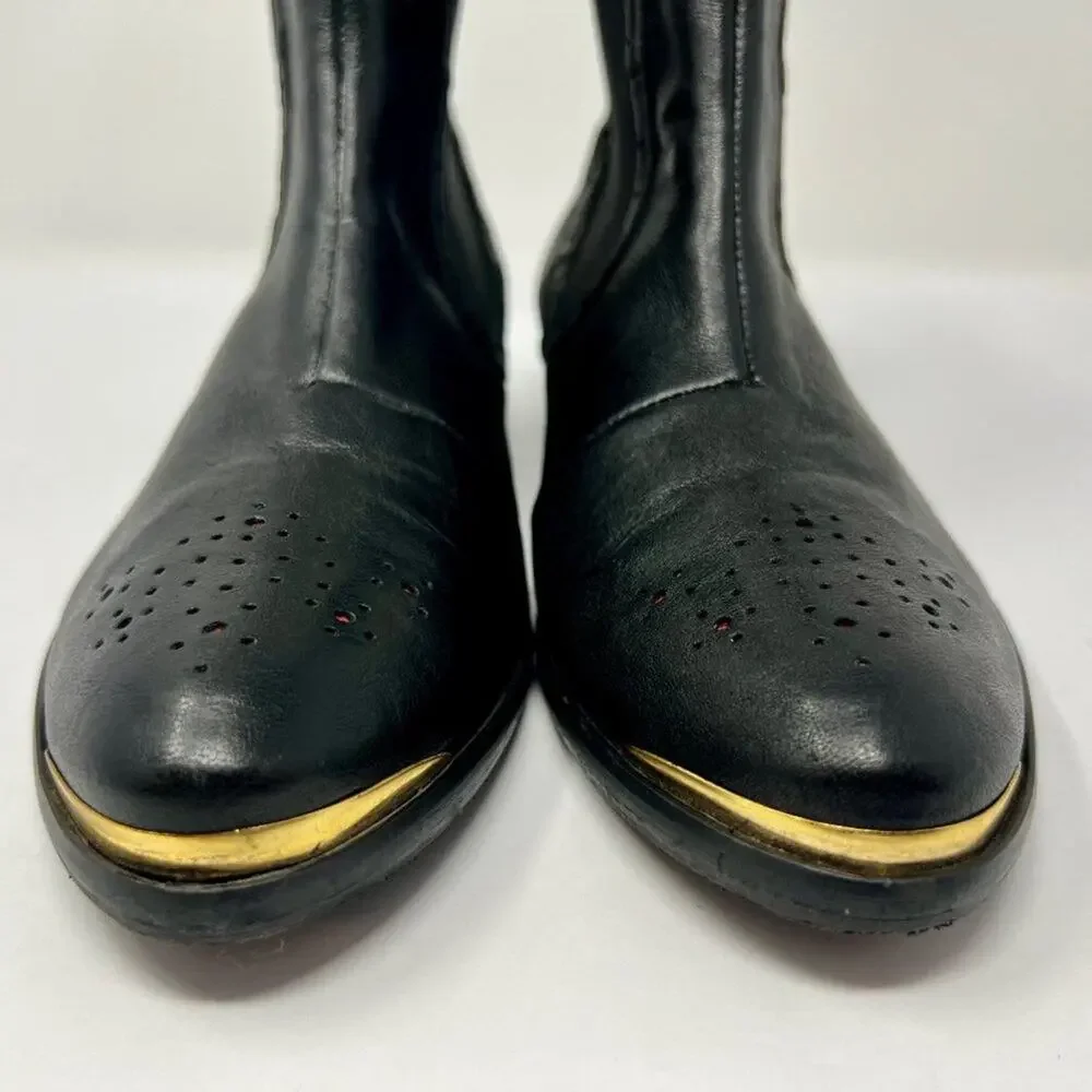 VICTIM&CO Boots Mens 5.5 Womens 7.5 Black Gold Leather Ankle Streetwear Designer